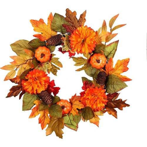 Halloween Fall Pumpkin Wreath Sunflower Maple Leaf Wreath Simulation Door Hanging for Festivals Thanksgiving Autumn Wreath
