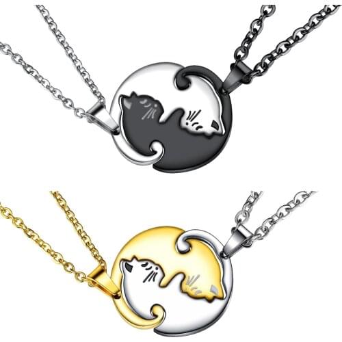 Couple Necklaces Pet Cats Pendant Stainless Steel Chain Jewelry Friendship Lovers Birthday Gift