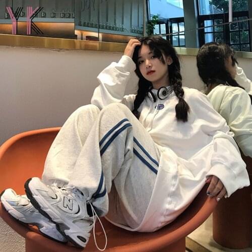 Hooded Pullover Top + Loose Striped Trousers Two-Piece Suit Minimalist Korean Fashion WomenS Set Joggers Boyfriend Tracksuit