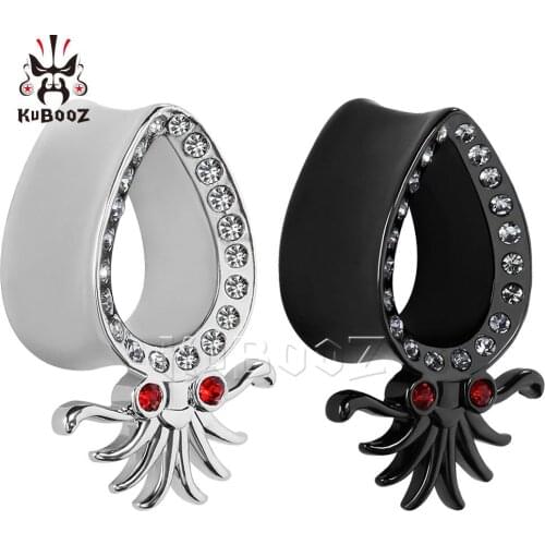 New Fashion Octopus Pattern Ear Piercing Tunnels Strechers Earring Black White Copper Ear Gagues Body Jewelry