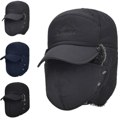 Winter Thermal Bomber Hats Men Women Ear Protection Face Windproof Ski Cap Lei Feng Cap Bomber Faux FuVelvet Thicken Couple Hat