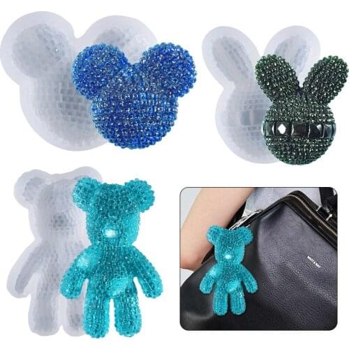 DIY Crystal Silicone Mold 3D Diamond Bear Rabbit Cartoon Keychain Hanging Pendant Molds Jewelry Making Resin Casting Mould