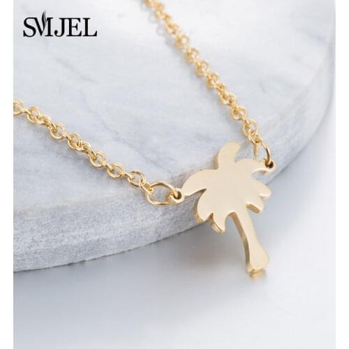 SMJEL Bijoux Tattoo Choker Necklace Coconut Tree Plant Necklaces Pendants Chain Gold Palm Tree Necklaces Stainless Steel Jewelry