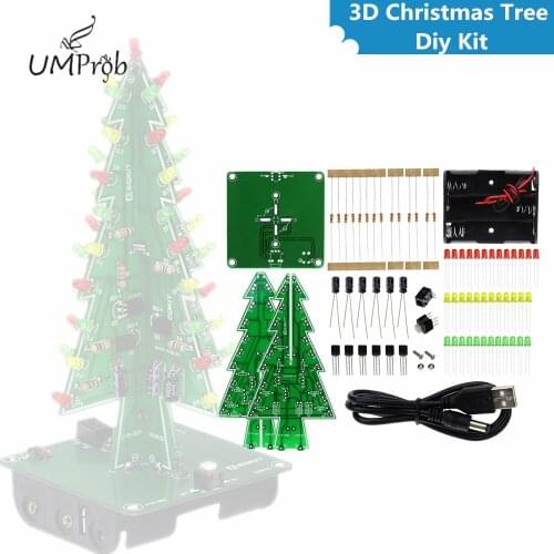 Three-Dimensional 3D Christmas Tree LED DIY Kit Red/Green/Yellow RGB LED Flash Circuit Kit Electronic Fun Suite