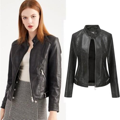 2021 Autumn Winter Women Fleece PU leather Jacket Mandarin Collar Solid Hat Detachable Rivet Zipper Casual Women Leather Coat