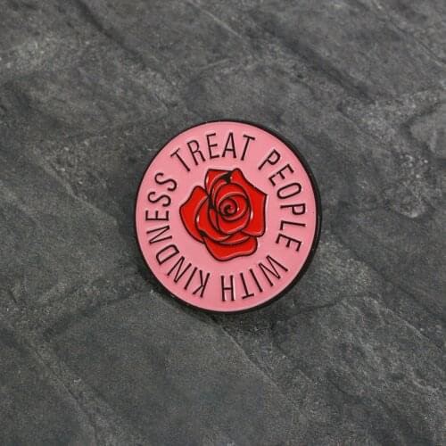 Treat people with kindness Brooch Pink Round with Flower Harry Styles Soft Enamel Pin Badge Lapel Pin Gift For Women Men Fans