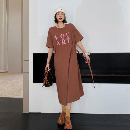 NYFS Summer Dress 2021 Korean New Short Sleeve Woman Dress Vestidos Robe Elbise Fashion Print with Belt Dresses