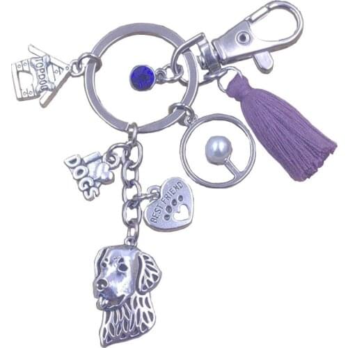 Golden Retriever Dog Animal Hot New Cheap Keychain Kawaii Key Ring Pet Tassels Antique Bohemian Women Men Jewelry Gift K046-047