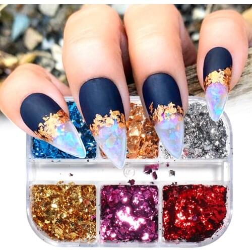 1 Set Gold Silver Foil Flakes Nail Art Designs Sticker Irregular 3D Glitter Paper DIY Nails Gel Polish Manicure Decoration BECBY