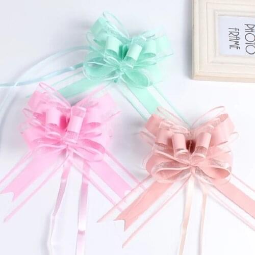 20pcs Large Size 50mm Beautiful solid color Pull Bow Ribbon Gift Packing flower bow Bowknot Party Wedding Car Room Decoration