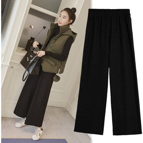 2019 new black high waist straight wide leg pants casual nine pants female students loose Korean version of the feeling