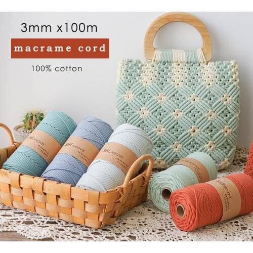 3mm 100M Colorful Thread Cord Handmade Crafts DIY Twisted Cotton Macrame Cord Twine Rope String Home Textile Wedding Decoration