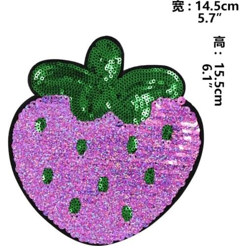 2PCS Cutie Strawberry Sequins Patch EMB Applique Sew On Patch DIY Embroidered Bling Bling Strawberry Fruit Apparel Accessories