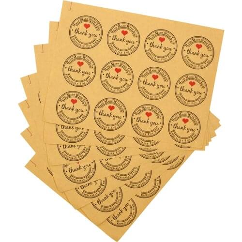 60pcs Round Thank You Kraft Stickers 3.5cm Wedding Pretty Gift Cards Envelope Sealing Label Stickers Stationery
