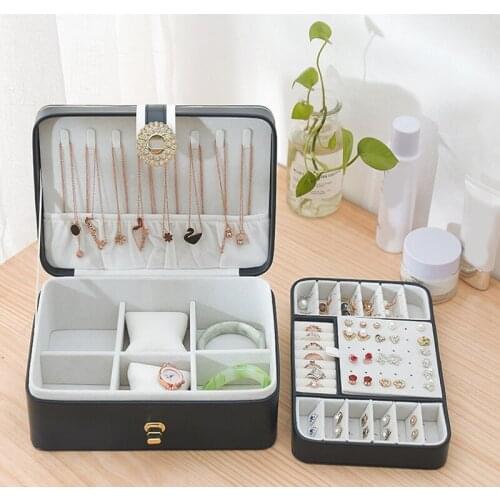 ABZS Button PU Leather Travel Jewelry Boxes for Women Girls Portable Jewelry Box Storage for Earrings Necklaces