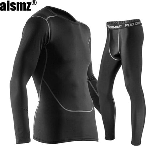Aismz Winter Thermal Underwear Sets Men Quick Dry Anti-microbial Stretch Mens Thermo Underwear Male Warm Long Johns Fitness