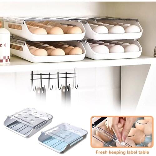 Automatic Rolling Egg Box Refrigerator Egg Fresh Storage Box Transparent Plastic Egg Tray Anti-fall Kitchen Egg Storage Box