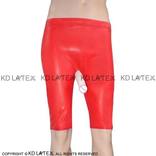 Red And Transparent Latex Long Leg Boxer Shorts With Condom Rubber Bermuda Pants DK-0024