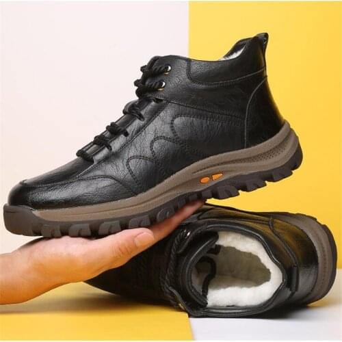 Winter Warm Men Boots Genuine Leather Fur Plus Outdoor Snow Boots Handmade Waterproof Working Non-slip Ankle Boots Botas Mujer