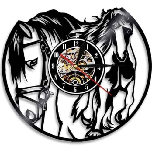 Galloping Horses CD Vinyl Record Wall Clock Mustang Wild Horse In The Wind Horse Clock Hanging Watches Decor Horseman Gift