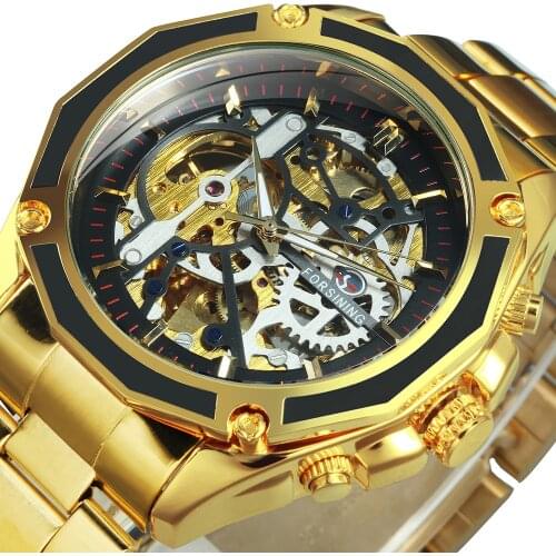 Forsining Mechanical Steampunk Fashion Male Watch Mens Watches Top Brand Luxury Stainless Steel Automatic Skeleton Wristwatch