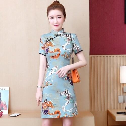 Cheongsam Sexy Oriental Dress Midi Elegant Chinese Dresses Summer 2020 Japanese Style Qipao Vietnam Traditional Dress 10145
