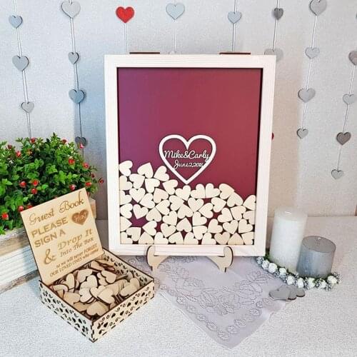Personalized Wooden Wedding Classic Memory Guest Book, Elegant Drop Box top with hearts,Mr&Mrs Guest Book Alternative wishes box