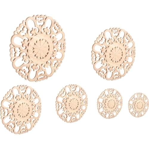 Wood Carved Round Applique Furniture Natural Unpainted Home Decoration Accessories Vintage Craft Figurine 10/12/15/20/24/30cm