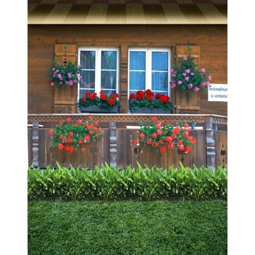 Brick House Red Pink Flowers Photography Backdrops Photo Props Studio Background 5x7ft