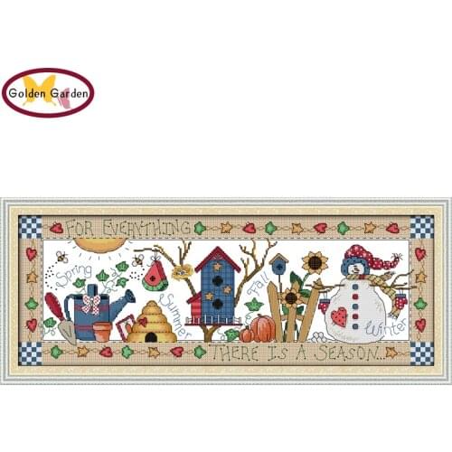 GG Four Seasons Cartoon Style Counted Cross Stitch Pattern Embroidery Needlework DIY Kits Joy Sunday Cross Stitch Kits for Kids