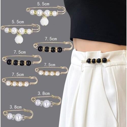 H:HYED Fashion Multi-style Pearl Pins Fixed Strap Charm Women Safety Pin Brooch Sweater Cardigan Clip Chain Jewelry Accessories