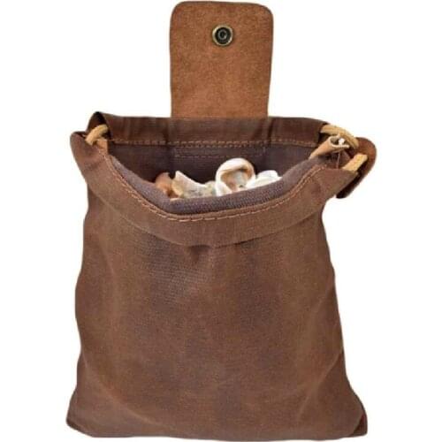 Canvas Bushcraft Bag with Leather Cover & Buckle Foldable Heavy Duty Tool Pouch with Drawstring for Outdoors Camping