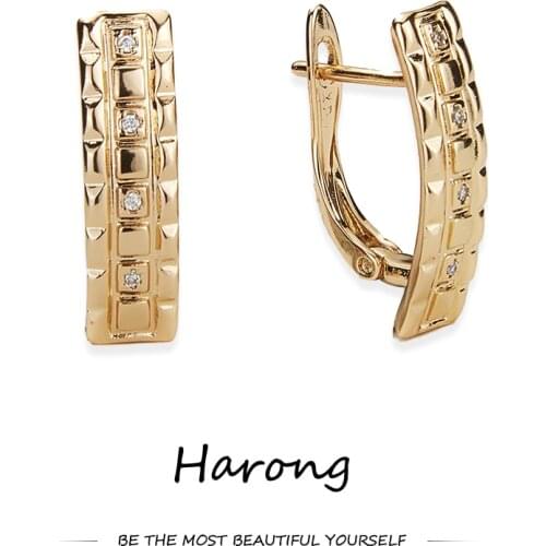Harong Classic Copper Gold Plated Stud Earrings Inlaid Crystal Sparkling Quality Jewelry Accessories Ear Clip For Woman 2021
