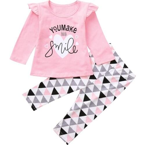 2019 Autumn Baby Girls Clothes Set You make me smile Tops T-Shirt+Geometric Pants 2PCS Newborn Baby Clothing Outfits 0-24 Months