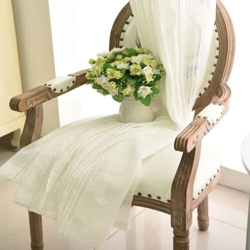 Korean fresh white striped embroidered sheer curtains custom tulle curtains for living room bedroom balcony
