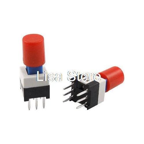 20pcs Red Cap 7 x 7mm x 16mm Latching Tactile Tact Push Button Switch 6 Pin DIP
