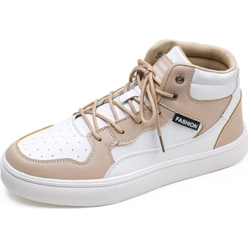 New Fashion 2021 High Top Mens Board Shoes Rubber Sole Flats Comfort Leather Casual Shoes for Men Daily Youth Street Sneakers