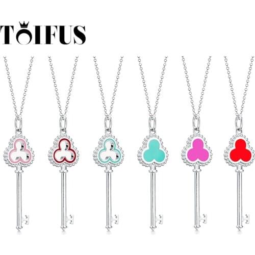 Original 925 sterling silver enamel key necklace with original engraving women jewelry gift free shipping