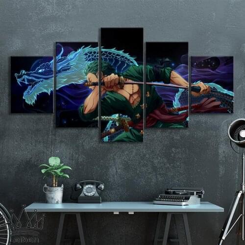 5 Panels Roronoa Zoro Posters and Prints Japanese Manga Characters Canvas Painting Home Decor Living Room Large Size Pictures