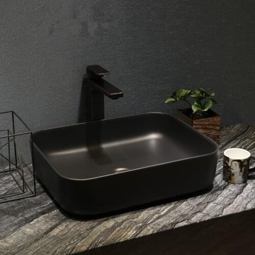 Europe Style Handmade Countertop Basin Bathroom Sink Ceramic wash basin porcelain bowl top sinks rectangular black