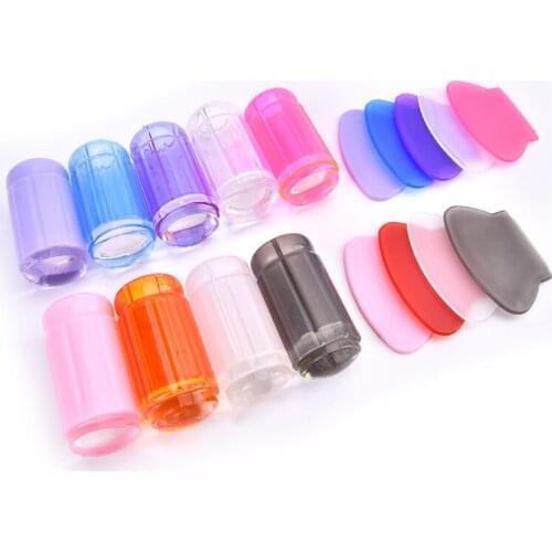 Nail Art Template Print Silicone Stamping Plate Tools Nail Stamper Set Jelly Head With Scraper Manicure Accessories