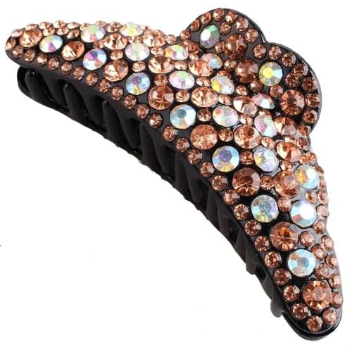 Bling Bling Crystal Colorful Hair Claw Crab Shiny Rhinestone Big Hair Clips Women Vintage Banana Hairpin Elegant Accessories