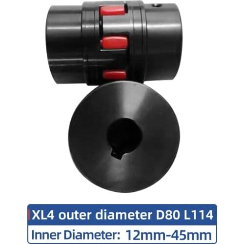 1pc Steel plum blossom claw coupling 45 round steel elastic XL4 80*114 inner hole 12-45mm high torque star coupling