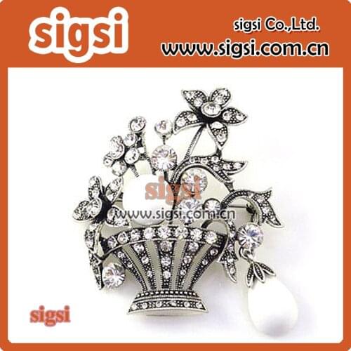 Alloy metal acrylic wholesale wedding rhinestone Flower basket brooch pin
