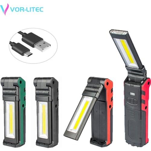 VORLITEC USB Rechargeable Working Light Dimmable COB LED Flashlight Inspection Lamp with Magnetic Base & Hook Outdoor Power Bank
