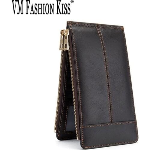 VM FASHION KISS 21 Card Long Wallet Men Purses Business Leather Holder Money Bag Bifold Purses Storage Cellular Phone Wallet
