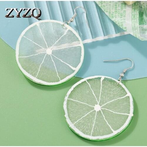 ZYZQ ins Korean Fashion Sweet Green Lemon Slice Drop Earrings For Women Girls Personality Exquisite Earrings Creative Jewelry
