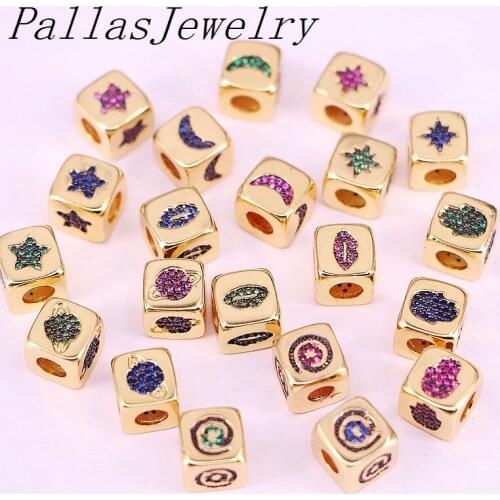 10Pcs Trendy Colorful CZ Micro Paved Cube Square Beads Cubic Zirconia Spacer Beads for Bracelets Necklaces Making