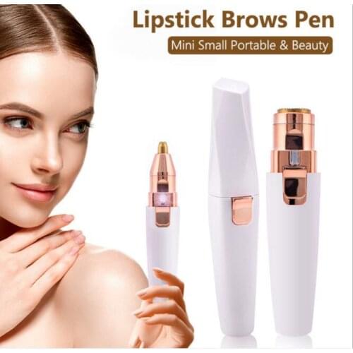 12Set/Lot 2 In 1 Eyebrow Trimmer Razor Lipstick Pen Hair Remover Battery Electric USB Charging Painless Automatic Shaver HA2379