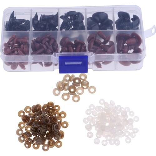 130 Pieces Plastic Safety Nose For Bears Soft Toys Snap Animal Dolls Crafts~8-16mm Diameter Black & Brown